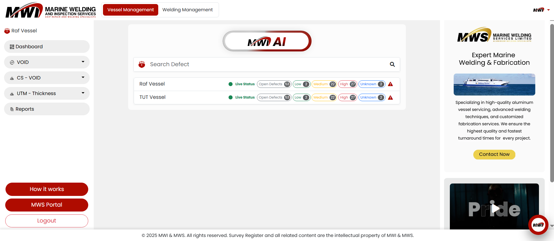 multiple vessels within the system